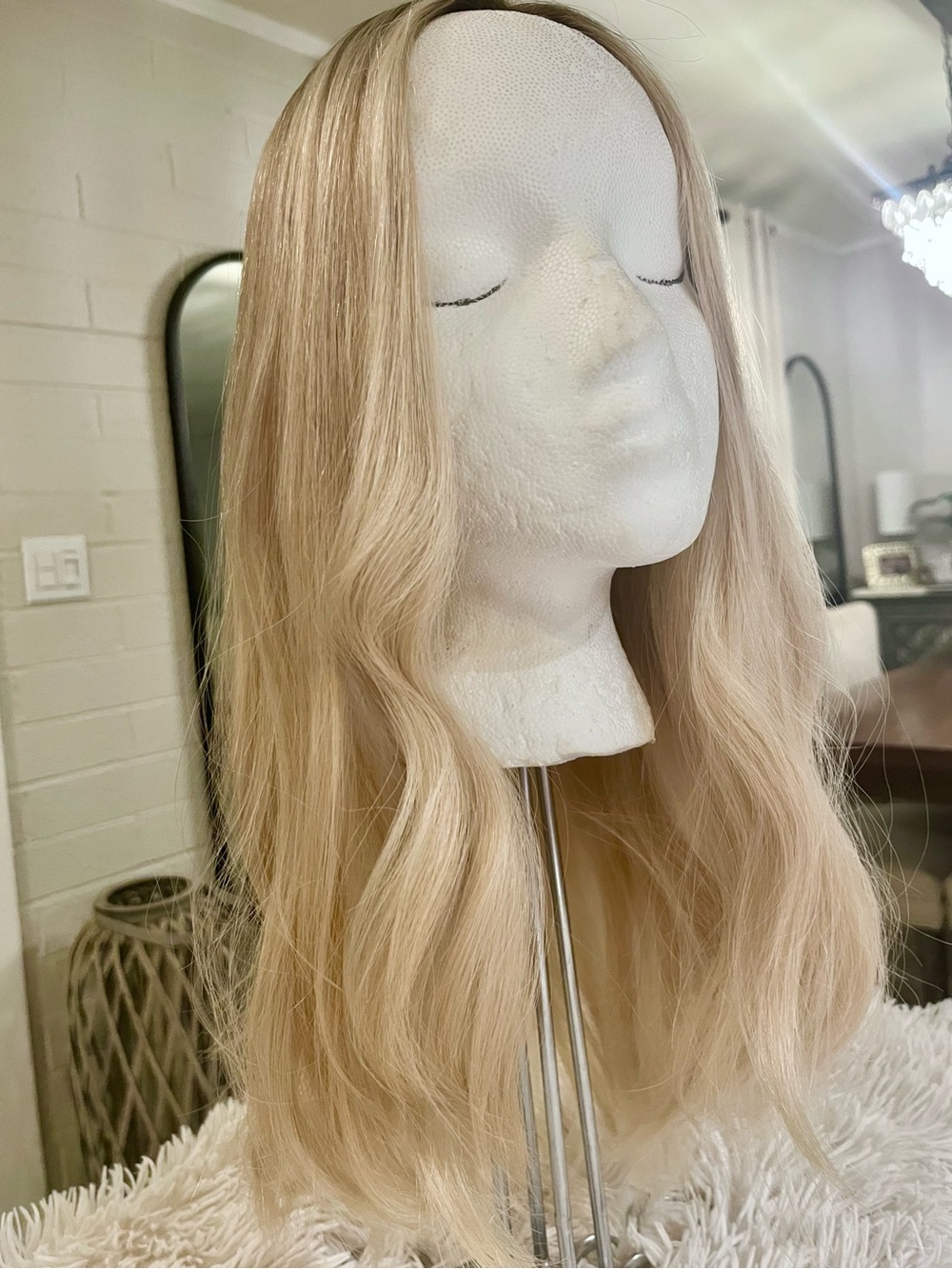 Excellent!! LUSTA 20” Silk Topper 100% Remy Human Hair Light Ash Blonde Rooted
